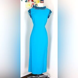 Vintage 1960’s Beaded Blue Cocktail/Evening Maxi dress by Ardley Frocks